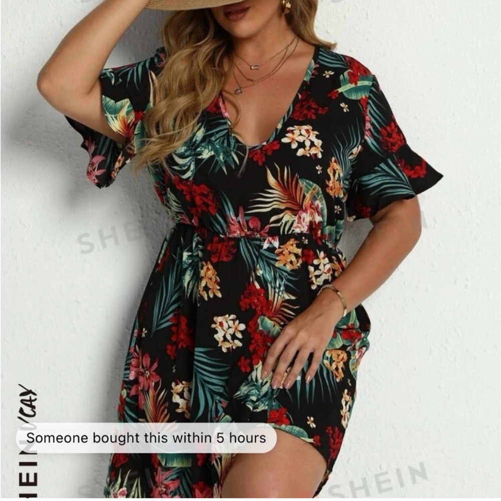SHEIN Black Floral Swim Cover-Up